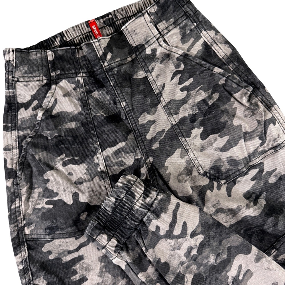 Spanx Twill Jogger Pants Womens Small Grey Camo Slim Fit Zip Ankle Moto Stretch